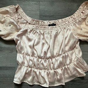 Forever 21 Blouse with rhinestone and lace detail. Size Large.